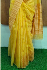Yellow Cotton Linen Saree