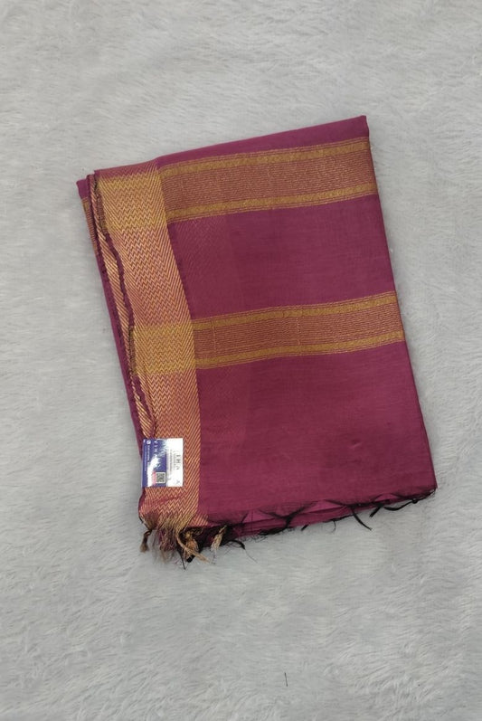 Dark Magenta Maheshwari Semi Tussar Silk Saree
