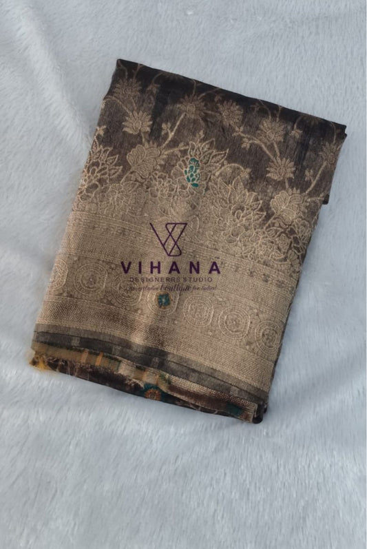 Greyish Blue colured Banarasi Silk Saree