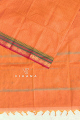 Pure Chettinadu Cotton Orange Check Zari Border Saree