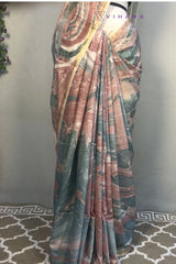 Light Blue Red Combination Khatan Semi Silk Marble Print Saree