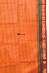 Pure Chettinadu Cotton Orange Check Zari Border Saree