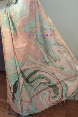 Light Blue Red Combination Khatan Semi Silk Marble Print Saree