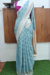 Light Blue Cotton Linen Saree