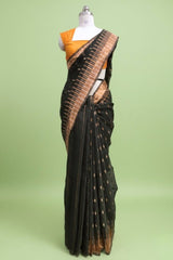 Greyish Black Cotton Linen Saree