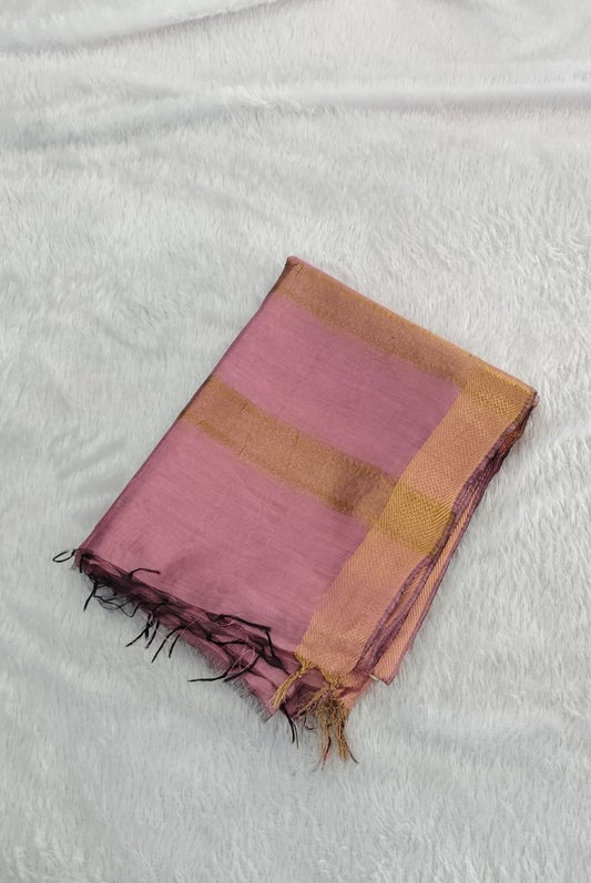 Pastel Mouve Pink Maheswari Semi Tussar Silk Saree