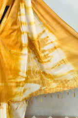 Khatan Silk Tie and Dye White Mustard Yellow Saree