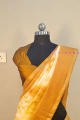Khatan Silk Tie and Dye White Mustard Yellow Saree