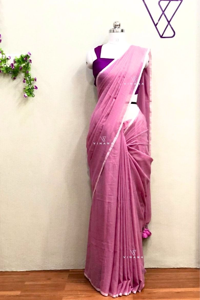Dusty Mauve Mul Cotton Saree