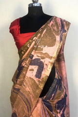 Khatan Semi Silk Marble Print Red Navy Blue Saree