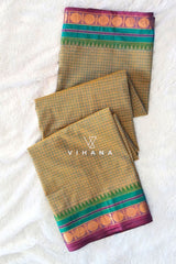 Pure Chettinadu Cotton Pastel Greyish Green Check Zari Border Saree
