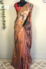 Khatan Semi Silk Marble Print Red Navy Blue Saree