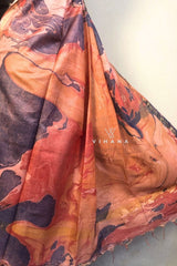 Khatan Semi Silk Marble Print Red Navy Blue Saree