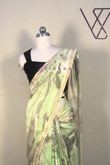 Khatan Semi Silk Marble Print Green and Black Saree