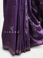 Tussar Silk Saree – Dark Violet Color-VS531