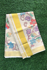 Elegant 3D Floral Digital Print Tissue set Saree with Gold Zari Border