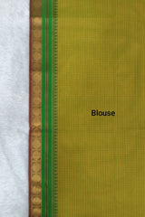 Pure Chettinad Cotton Mustard Green Check Zari Border Saree