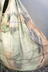 Khatan Semi Silk Marble Print Green and Black Saree