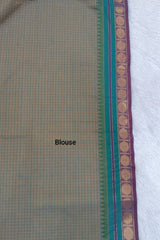 Pure Chettinadu Cotton Pastel Greyish Green Check Zari Border Saree