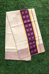 Kerala Golden Tissue Set Saree with Violet Border