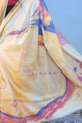 Khatan Semi Silk Marble print Yellow and Red Saree