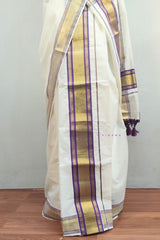 Kerala Cotton Set Mundu with Purple Border