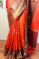 Orange Banarasi Khatan Silk Saree