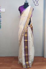 Kerala Cotton Set Mundu with Purple Border