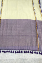 Pure 120 count Off white Mul Cotton Saree with Light Purple Borders