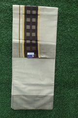 Kerala Golden Tissue Set Saree with Chocolate Brown Border