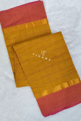 Yellow Village Cotton Saree with Check Pattern