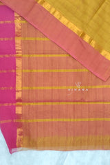Yellow Village Cotton Saree with Check Pattern