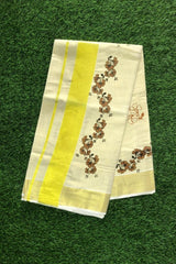 Golden Tissue Set Saree With Brown Floral Print
