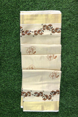 Golden Tissue Set Saree With Brown Floral Print