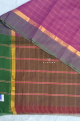 Magenta Village Cotton Saree with Check Pattern