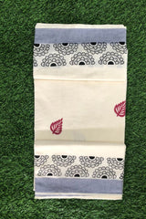 Traditional Kerala Cotton Set Saree with Mandala Patterns and Vibrant Leaf Motifs