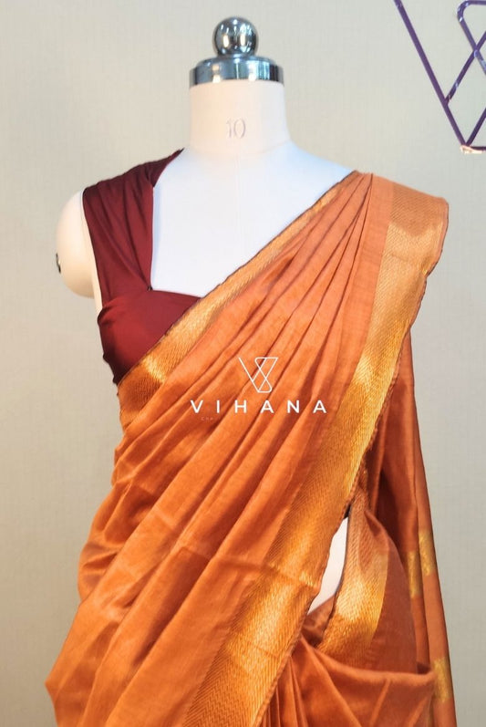 Rust Orange Maheswari Katan Silk Saree