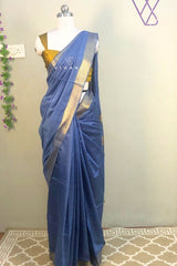 Dusty Blue Maheswari Katan Silk Saree