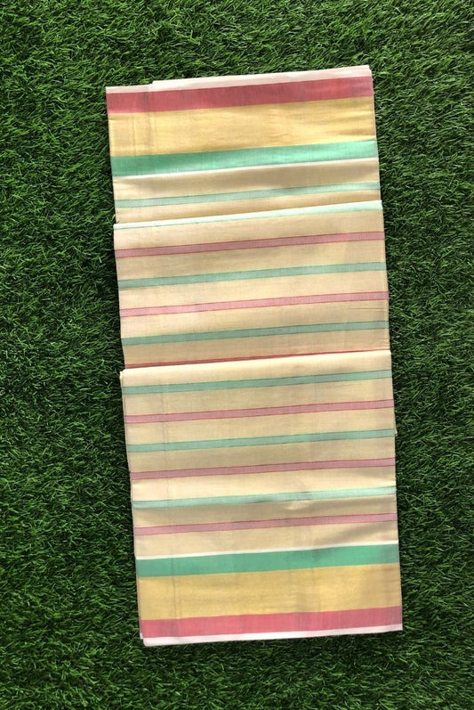 Traditional Kerala Set Saree with Multi-Color Zari Border