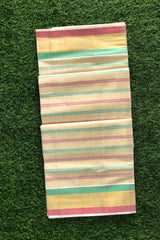 Traditional Kerala Set Saree with Multi-Color Zari Border