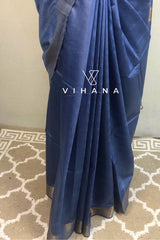 Dusty Blue Maheswari Katan Silk Saree
