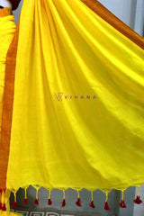 Bright Yellow Khadi Cotton Saree with Rust Orange Border
