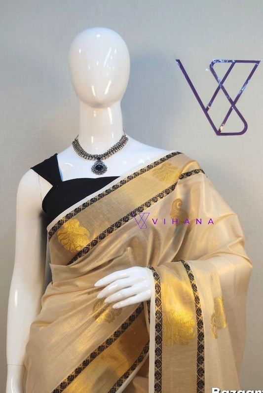 Premium Tissue Set saree with Golden Zari Borders and Paisley Motifs