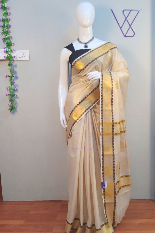 Premium Tissue Set saree with Golden Zari Borders and Paisley Motifs