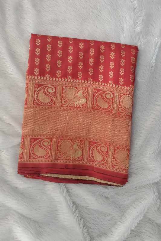 Red Banarasi Semi Silk Saree