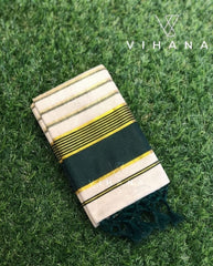 Green & Golden Kasavu Border Kerala Tissue Set Saree with Blouse-VS368