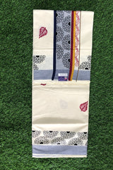 Traditional Kerala Cotton Set Saree with Mandala Patterns and Vibrant Leaf Motifs