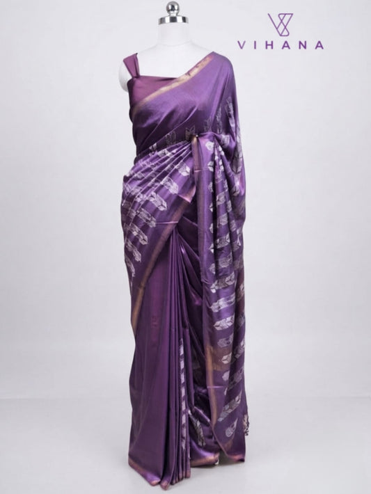 Tussar Silk Saree – Dark Violet Color-VS531