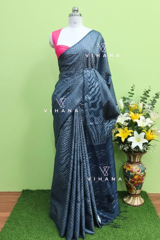 Gray Silk Jacquard Weaving Bhagalpuri Saree