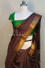 Brown Maheswari Katan Silk Saree